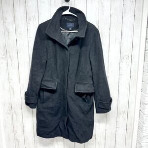 Lands' End Coat Women Size 10 Gray Wool Collared Peacoat Front Flap Over Pockets